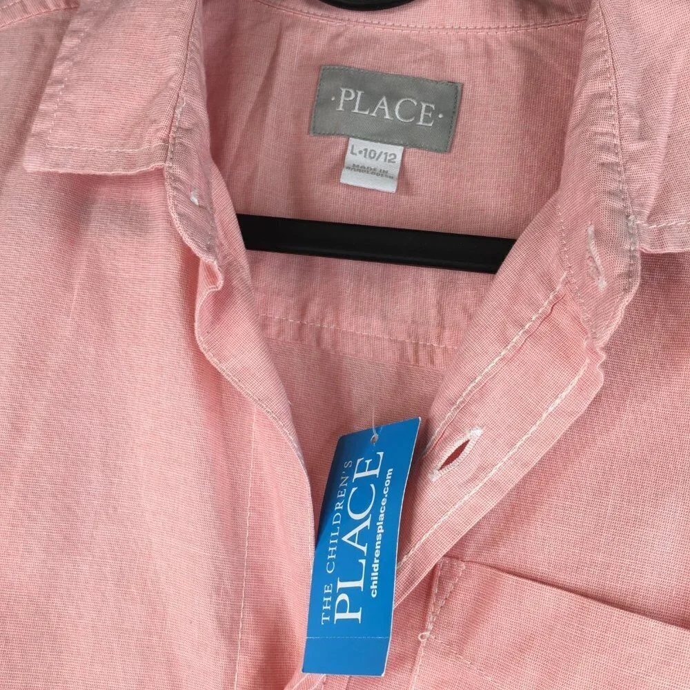 THE CHILDREN'S PLACE Long Sleeve Button Down Pink Shirt Size L. NEW
